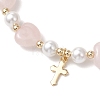 Natural & Synthetic Gemstone Heart & Shell Pearl Beads Stretch Bracelets BJEW-JB13413-5