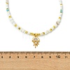 Ocean Brass Pave Clear Cubic Zirconia Sea Animals Pendant Natural Shell and Glass Seed Beaded Necklaces for Women NJEW-JN06345-03-4