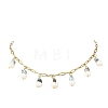 Natural Larimar Chip and Pearl Tassel 304 Stainless Steel Paperclip Chain Necklaces for Women NJEW-JN06528-02-2