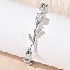 Brass Micro Pave Cubic Zirconia Oval & Leaf Link Chain Bracelets for Women BJEW-G764-05P-02-1
