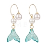 Glass Whale Tail with Imitation Pearl Cuff Earrings EJEW-JE04996-3