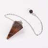 Natural Tiger Eye Hexagonal Pointed Dowsing Pendulums G-G956-D02-FF-2