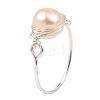 Natural Pearl Braided Bead Finger Ring RJEW-JR00586-01-1