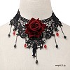Gothic Alloy Glass Lace Rose Flower Statement Bib Choker Necklaces for Women FS-WGE10D6-03-1