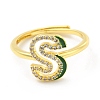Mixed Color Enamel Initial Letter Adjustable Ring with Clear Cubic Zirconia RJEW-P045-01G-S-2
