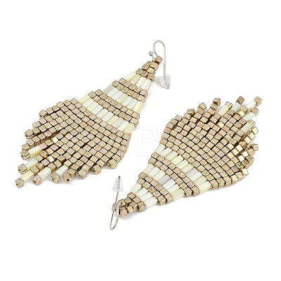 Boho Seed Bead Rhombus Tassel Earrings EJEW-Z072-02C-1