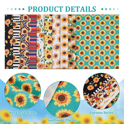 Sunflower Print Polycotton Fabric AJEW-WH0348-82-1