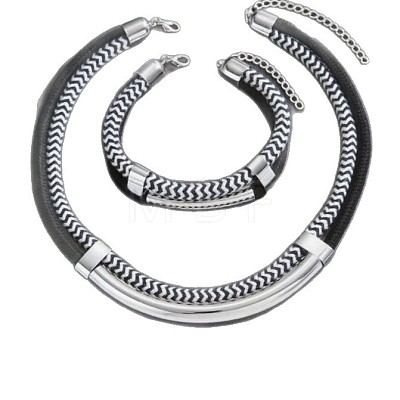 Alloy Polyester Black White Necklace & Bracelet Set FS-WG59022-02-1