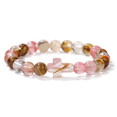 Synthetic Watermelon Stone Glass Round Beads Stretch Bracelets YG0612-22-1