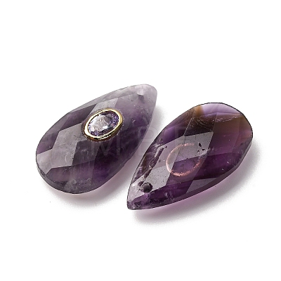 Natural Amethyst Pendants G-P586-01G-07-1