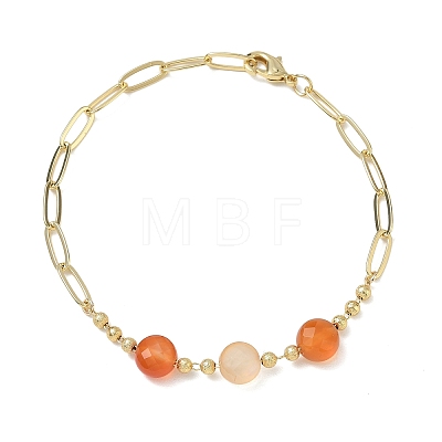 Natural Carnelian Faceted Flat Round Beaded Brass Paperclip Chain Bracelets GG-CBA37F5-02G-04-1