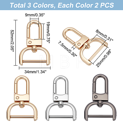   6pcs 3 colors Zinc Alloy Swivel Lobster Claw Clasps FIND-PH0008-62A-1