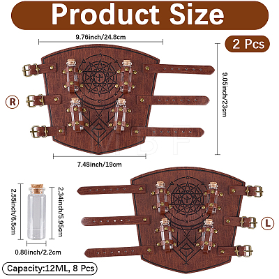 1 Pair Adjustable PU Leather Cord Bracelet with Glass Bottles AJEW-CL0002-53A-1