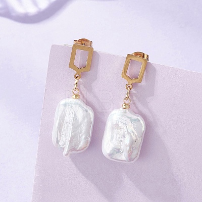 Rectangle Natural Baroque Pearl Keshi Pearl Dangle Stud Earrings EJEW-JE07002-1