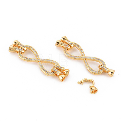 Brass Micro Pave Clear Cubic Zirconia Fold Over Clasps KK-S354-302-NF-1
