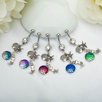 316L Surgical Stainless Steel Mermaid Starfish Dangle Belly Rings WG35D2C-03-1