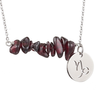 Natural Garnet Chip & Constellation Pendant Necklaces NJEW-JN05084-10-1