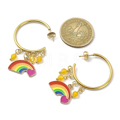 Rainbow Pride Flag Alloy Enamel Dangle Stud Earrings EJEW-JE05385-1