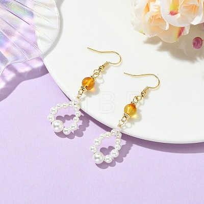 Shell Pearl and Natural Amber Dangle Earrings EJEW-JE07430-1