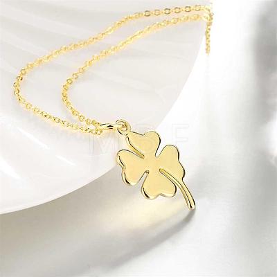 Golden Plated Zinc Alloy Cable Chain Clover Pendant Necklaces NJEW-BB01587-1
