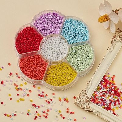4200Pcs 7 Colors Round Baking Paint Glass Seed Beads SEED-YW0001-71-1