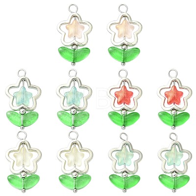 10Pcs 5 Colors Flower Glass Pendants PALLOY-FS00077-1