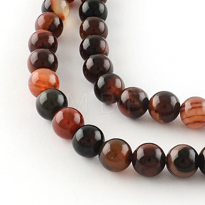 Dyed Natural Striped Agate/Banded Agate Round Bead Strands G-R342-4mm-02-1