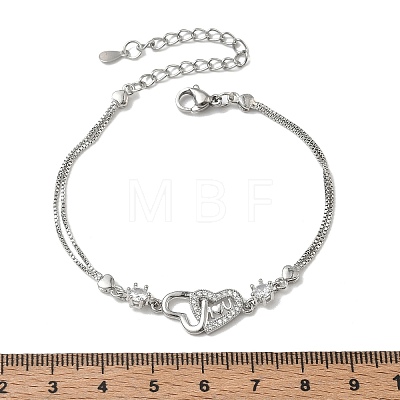 Brass Crystal Rhinestone Couple Heart Link Bracelets for Women KK-CBA7878-02G-1