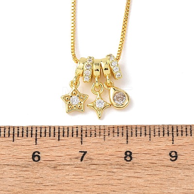 Brass Pave Clear Cubic Zirconia Pendant Box Chain Adjustable Slider Necklaces NJEW-D348-03C-G-1