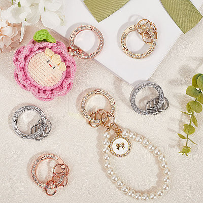 6Pcs 3 Colors Alloy Crystal Rhinestone Spring Gate Rings FIND-GF0007-96-1