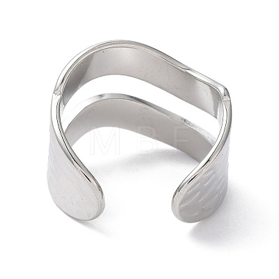 304 Stainless Steel Hollow Wave Open Cuff Rings RJEW-D006-08P-1