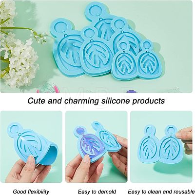 Olycraft DIY Leaf Dangle Stud Earrings Silicone Molds DIY-OC0003-96-1