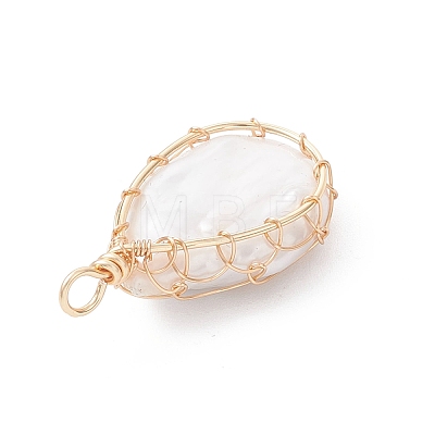 Natural Baroque Pearl Keshi Pearl Copper Wire Wrapped Pendants PALLOY-JF04725-1