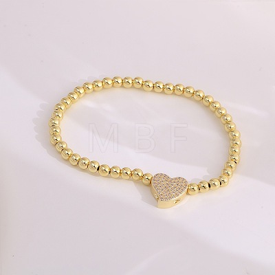 Brass Micro Pave Clear Cubic Zirconia Beaded Stretch Bracelets for Women FS-WGB95F4-03-1