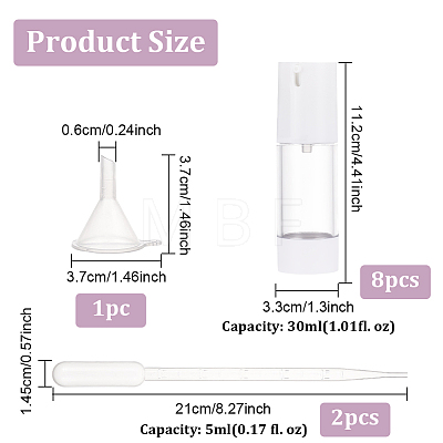 8Pcs Plastic Empty Refillable Airless Pump Bottle CON-BC0006-92B-1
