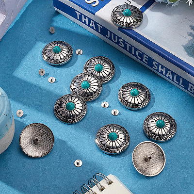 Gorgecraft 10Pcs 1-Hole Alloy & Turquoise Buttons FIND-GF0003-47-1
