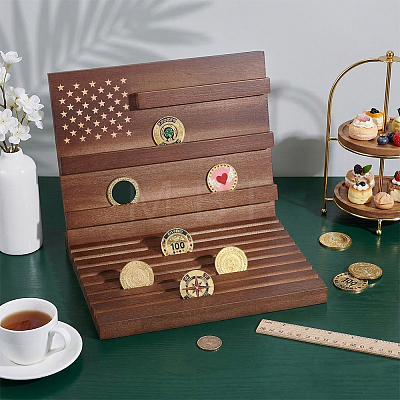 Wooden Commemorative Coin Organizer Slotted Display Stands ODIS-WH0086-228A-1