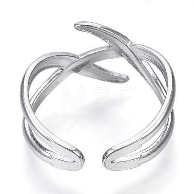 304 Stainless Steel Wire Wrap Open Cuff Ring for Women RJEW-N040-17-1