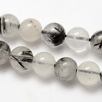 Natural Gemstone Black Rutilated Quartz Round Beads Strands X-G-E251-30-6mm-1