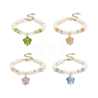 4Pcs 4 Color Lampwork Flower Charm Bracelets Set BJEW-TA00177-1