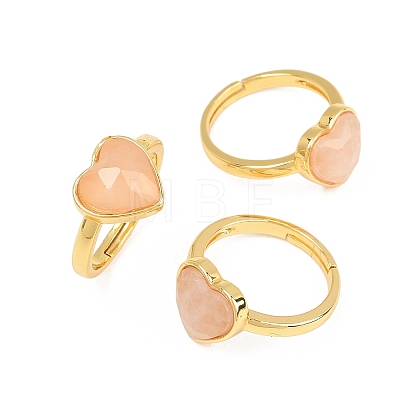 Natural Rose Quartz Finger Rings with Brass Findings G-H353-03G-06-1
