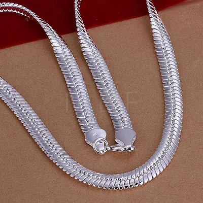 Popular Silver Color Plated Brass Flat Snake Chain Necklaces For Men NJEW-BB12844-1