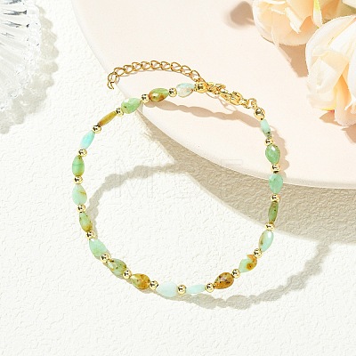 Teardrop Natural Chalcedony & Brass Beaded Bracelets for Women BJEW-JB13960-01-1