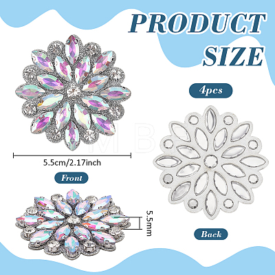 4Pcs Glass Rhinestone Flower Wedding Dress Accessories STIC-FG0001-11C-1