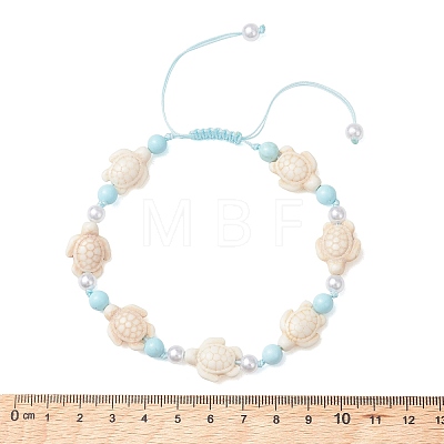 Adjustable Ocean Turtle Synthetic Turquoise & Dyed Round Natural Howlite & Imitation Pearl Braided Bead Anklets for Womem AJEW-AN00785-1