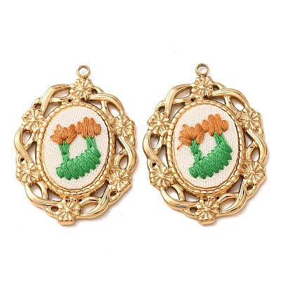 304 Stainless Steel & Cloth Embroidered Pendants FB-CBAFBAF-12G-01-1