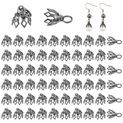80Pcs Flower Rack Plating Brass Filigree Bead Cap Bails KK-FH0008-45B-1