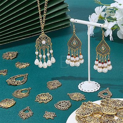 84Pcs 14 Styles Tibetan Style Zinc Alloy Hollow Chandelier Component Links FIND-PH0062-10-1