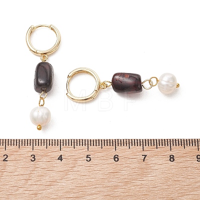 Round Natural Amber & Natural Cultured Freshwater Pearl Hoop Earrings EJEW-JE06998-1
