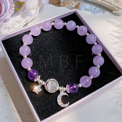 Moon Alloy Cat Eye Round Beaded Charm Bracelets WG18D49-06-1
